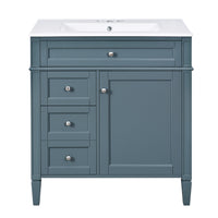VanityFus 30-in Blue Bathroom Vanity Single Sink Combo with Ceramic Top Undermount 1 Soft Close Door 3 Drawers Adjustable Shelves