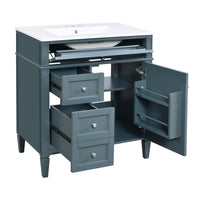 VanityFus 30-in Blue Bathroom Vanity Single Sink Combo with Ceramic Top Undermount 1 Soft Close Door 3 Drawers Adjustable Shelves