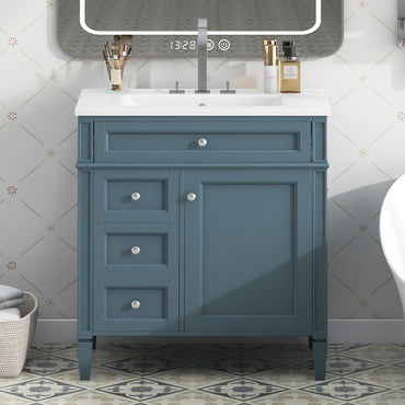 VanityFus 30-in Blue Bathroom Vanity Single Sink Combo with Ceramic Top Undermount 1 Soft Close Door 3 Drawers Adjustable Shelves