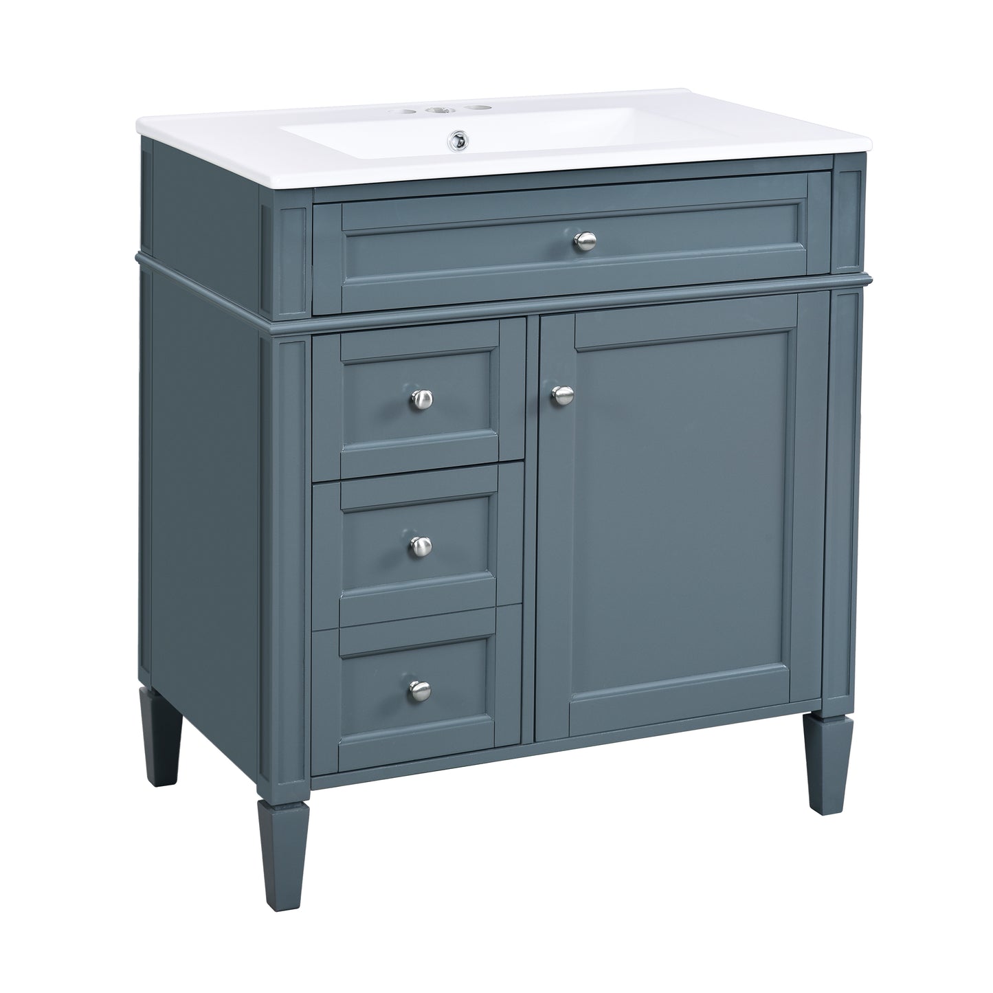 VanityFus 30-in Blue Bathroom Vanity Single Sink Combo with Ceramic Top Undermount 1 Soft Close Door 3 Drawers Adjustable Shelves