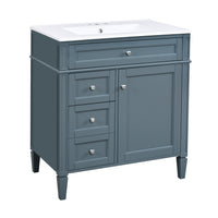 VanityFus 30-in Blue Bathroom Vanity Single Sink Combo with Ceramic Top Undermount 1 Soft Close Door 3 Drawers Adjustable Shelves