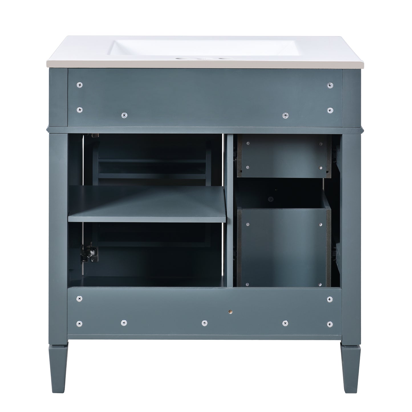 VanityFus 30-in Blue Bathroom Vanity Single Sink Combo with Ceramic Top Undermount 1 Soft Close Door 3 Drawers Adjustable Shelves