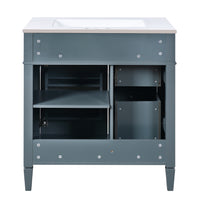 VanityFus 30-in Blue Bathroom Vanity Single Sink Combo with Ceramic Top Undermount 1 Soft Close Door 3 Drawers Adjustable Shelves