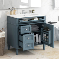 VanityFus 30-in Blue Bathroom Vanity Single Sink Combo with Ceramic Top Undermount 1 Soft Close Door 3 Drawers Adjustable Shelves