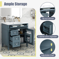 VanityFus 30-in Blue Bathroom Vanity Single Sink Combo with Ceramic Top Undermount 1 Soft Close Door 3 Drawers Adjustable Shelves