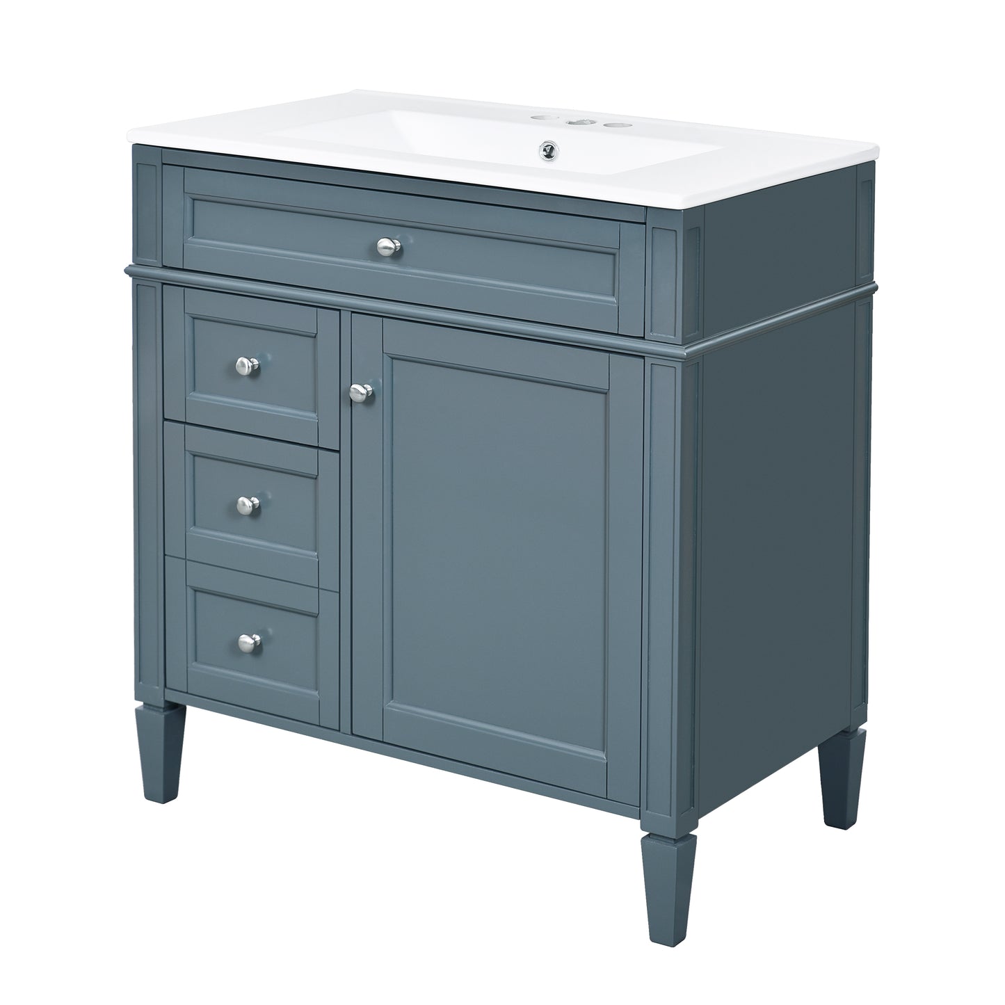 VanityFus 30-in Blue Bathroom Vanity Single Sink Combo with Ceramic Top Undermount 1 Soft Close Door 3 Drawers Adjustable Shelves