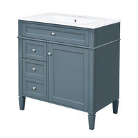 VanityFus 30-in Blue Bathroom Vanity Single Sink Combo with Ceramic Top Undermount 1 Soft Close Door 3 Drawers Adjustable Shelves