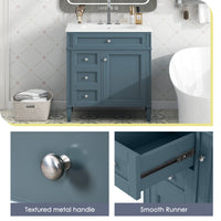 VanityFus 30-in Blue Bathroom Vanity Single Sink Combo with Ceramic Top Undermount 1 Soft Close Door 3 Drawers Adjustable Shelves