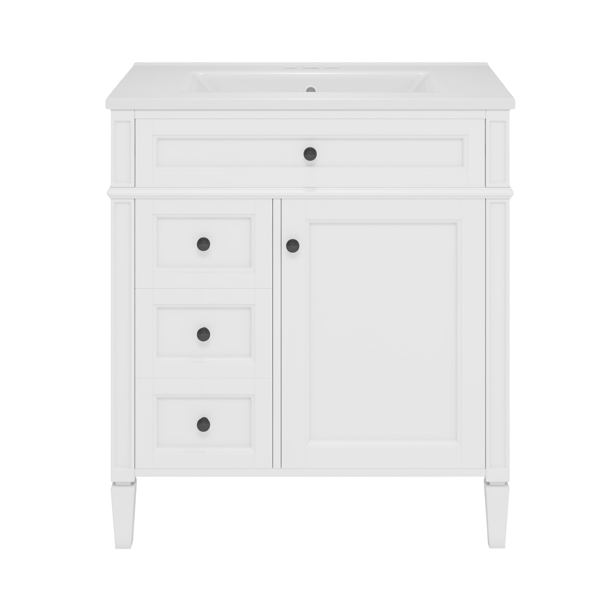 VanityFus 30-in White Bathroom Vanity Single Sink Combo with Ceramic Top Undermount 1 Soft Close Door 3 Drawers Adjustable Shelves