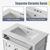 VanityFus 30-in White Bathroom Vanity Single Sink Combo with Ceramic Top Undermount 1 Soft Close Door 3 Drawers Adjustable Shelves