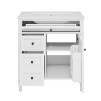 VanityFus 30-in White Bathroom Vanity Single Sink Combo with Ceramic Top Undermount 1 Soft Close Door 3 Drawers Adjustable Shelves