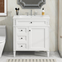 VanityFus 30-in White Bathroom Vanity Single Sink Combo with Ceramic Top Undermount 1 Soft Close Door 3 Drawers Adjustable Shelves