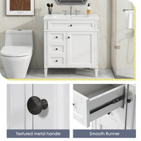 VanityFus 30-in White Bathroom Vanity Single Sink Combo with Ceramic Top Undermount 1 Soft Close Door 3 Drawers Adjustable Shelves