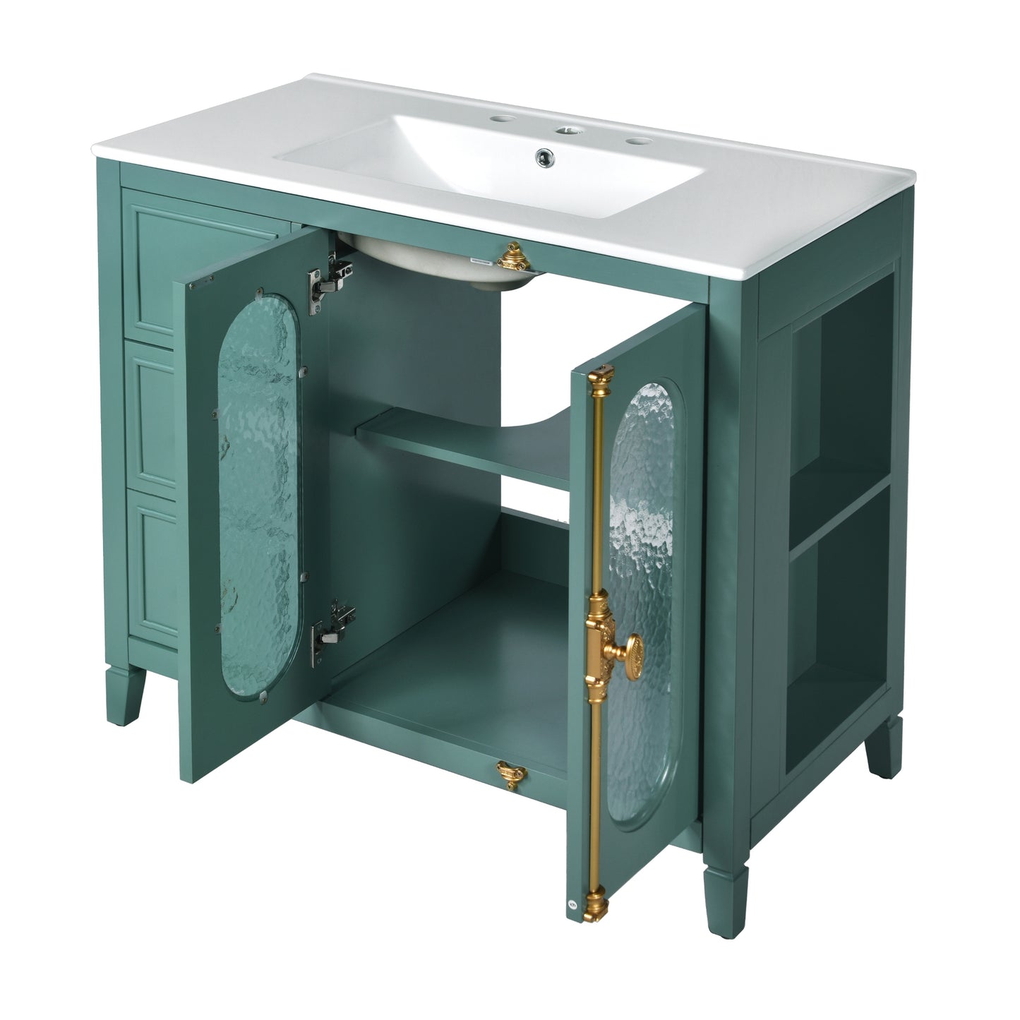 VanityFus 36-in Green Bathroom Vanity Single Sink Combo with Ceramic Top Undermount 2 Soft Close Doors 3 Drawers