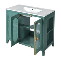 VanityFus 36-in Green Bathroom Vanity Single Sink Combo with Ceramic Top Undermount 2 Soft Close Doors 3 Drawers