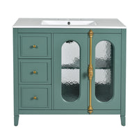 VanityFus 36-in Green Bathroom Vanity Single Sink Combo with Ceramic Top Undermount 2 Soft Close Doors 3 Drawers