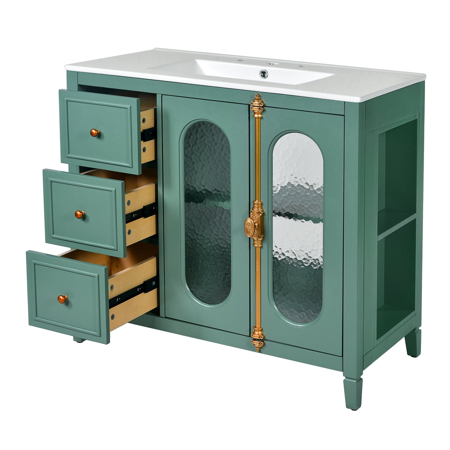 VanityFus 36-in Green Bathroom Vanity Single Sink Combo with Ceramic Top Undermount 2 Soft Close Doors 3 Drawers