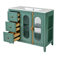 VanityFus 36-in Green Bathroom Vanity Single Sink Combo with Ceramic Top Undermount 2 Soft Close Doors 3 Drawers