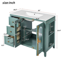 VanityFus 36-in Green Bathroom Vanity Single Sink Combo with Ceramic Top Undermount 2 Soft Close Doors 3 Drawers
