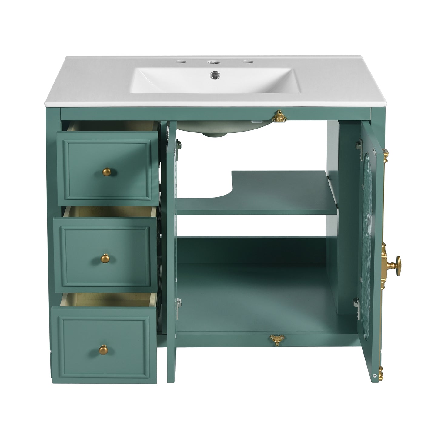 VanityFus 36-in Green Bathroom Vanity Single Sink Combo with Ceramic Top Undermount 2 Soft Close Doors 3 Drawers