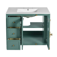 VanityFus 36-in Green Bathroom Vanity Single Sink Combo with Ceramic Top Undermount 2 Soft Close Doors 3 Drawers
