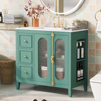 VanityFus 36-in Green Bathroom Vanity Single Sink Combo with Ceramic Top Undermount 2 Soft Close Doors 3 Drawers