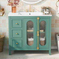 VanityFus 36-in Green Bathroom Vanity Single Sink Combo with Ceramic Top Undermount 2 Soft Close Doors 3 Drawers