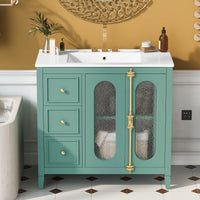 VanityFus 36-in Green Bathroom Vanity Single Sink Combo with Ceramic Top Undermount 2 Soft Close Doors 3 Drawers