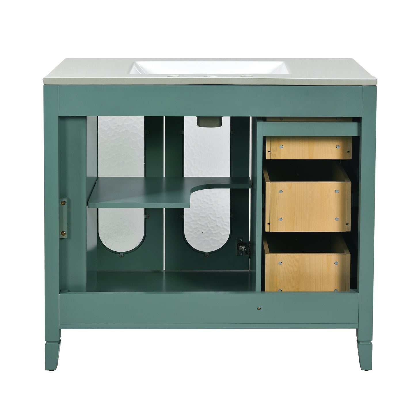 VanityFus 36-in Green Bathroom Vanity Single Sink Combo with Ceramic Top Undermount 2 Soft Close Doors 3 Drawers