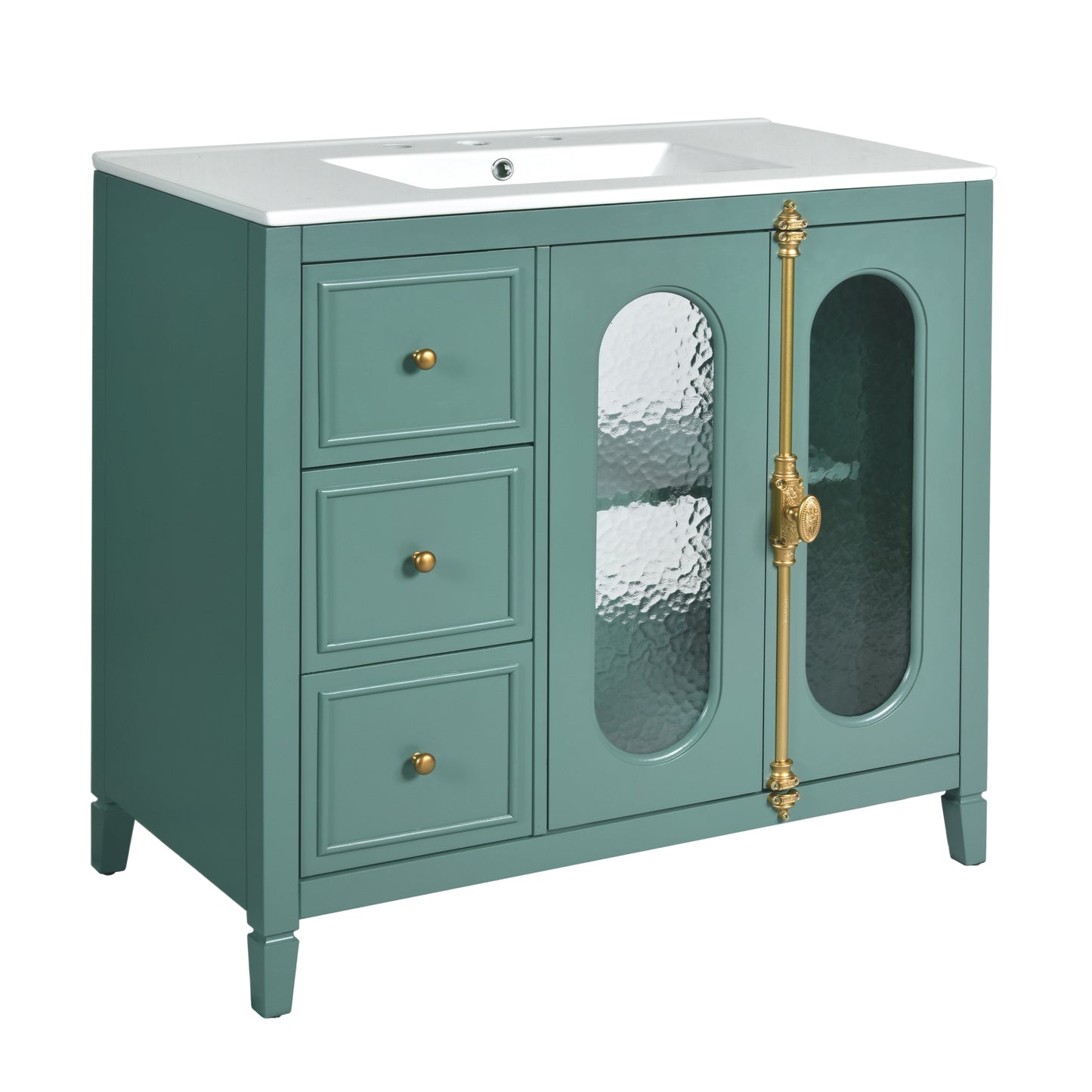 VanityFus 36-in Green Bathroom Vanity Single Sink Combo with Ceramic Top Undermount 2 Soft Close Doors 3 Drawers