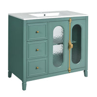 VanityFus 36-in Green Bathroom Vanity Single Sink Combo with Ceramic Top Undermount 2 Soft Close Doors 3 Drawers
