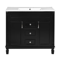 VanityFus 35.9-in Black Bathroom Vanity Single Sink Combo with Ceramic Top Undermount 2 Soft Close Doors 2 Drawers Adjustable Shelves