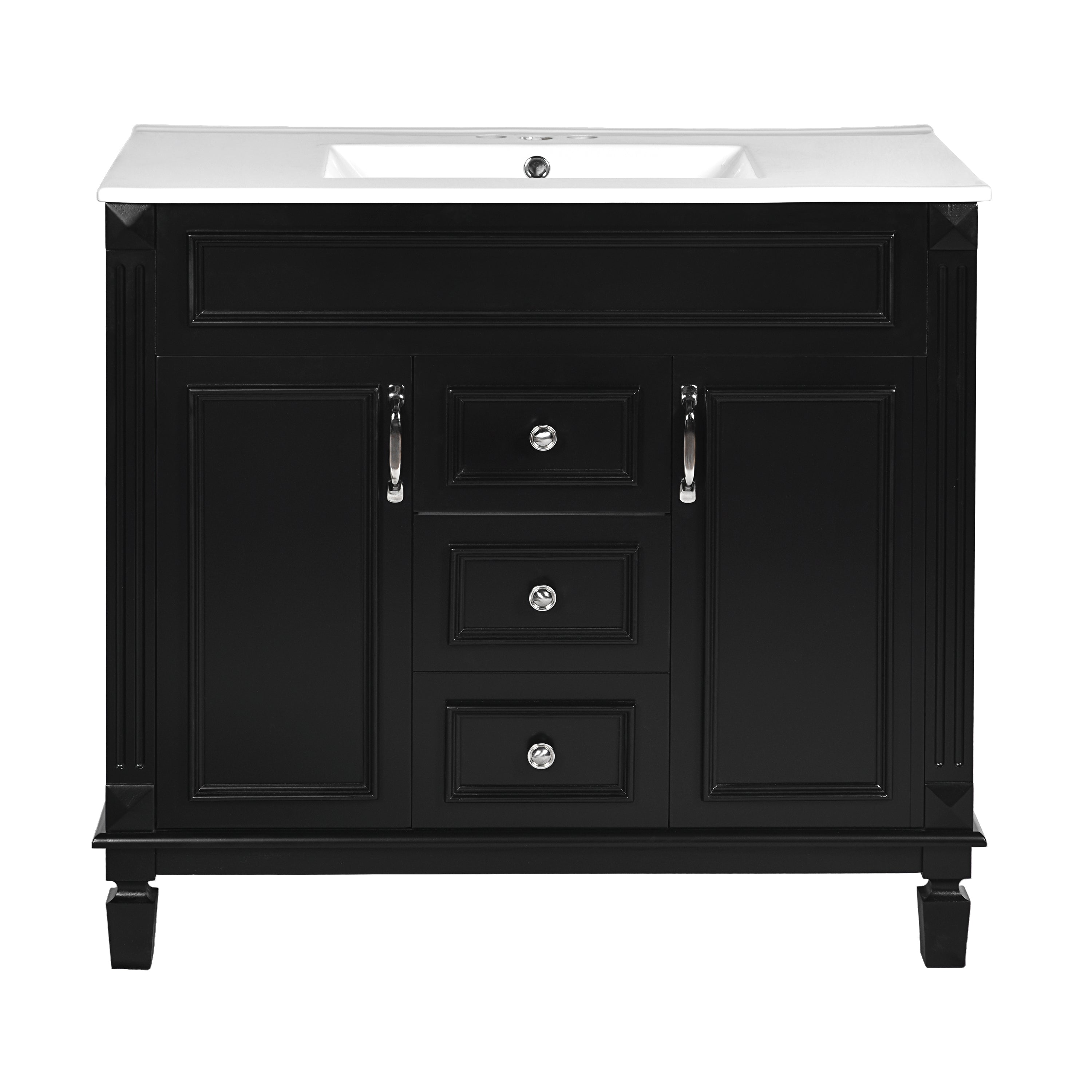 VanityFus 35.9-in Black Bathroom Vanity Single Sink Combo with Ceramic Top Undermount 2 Soft Close Doors 2 Drawers Adjustable Shelves