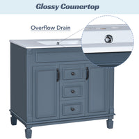 VanityFus 36-in Blue Bathroom Vanity Single Sink Combo with Ceramic Top Undermount 2 Soft Close Doors 2 Drawers Adjustable Shelves