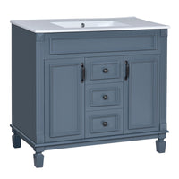 VanityFus 36-in Blue Bathroom Vanity Single Sink Combo with Ceramic Top Undermount 2 Soft Close Doors 2 Drawers Adjustable Shelves