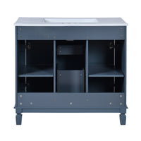 VanityFus 36-in Blue Bathroom Vanity Single Sink Combo with Ceramic Top Undermount 2 Soft Close Doors 2 Drawers Adjustable Shelves