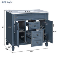 VanityFus 36-in Blue Bathroom Vanity Single Sink Combo with Ceramic Top Undermount 2 Soft Close Doors 2 Drawers Adjustable Shelves