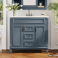 VanityFus 36-in Blue Bathroom Vanity Single Sink Combo with Ceramic Top Undermount 2 Soft Close Doors 2 Drawers Adjustable Shelves