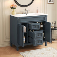VanityFus 36-in Blue Bathroom Vanity Single Sink Combo with Ceramic Top Undermount 2 Soft Close Doors 2 Drawers Adjustable Shelves