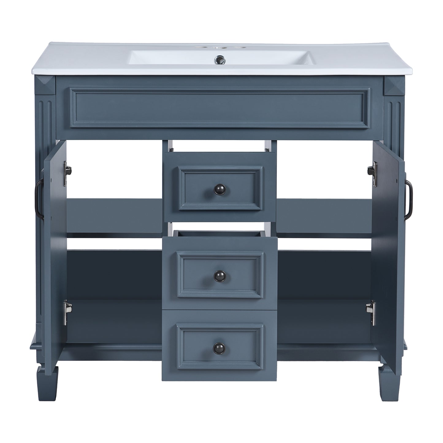 VanityFus 36-in Blue Bathroom Vanity Single Sink Combo with Ceramic Top Undermount 2 Soft Close Doors 2 Drawers Adjustable Shelves