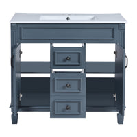 VanityFus 36-in Blue Bathroom Vanity Single Sink Combo with Ceramic Top Undermount 2 Soft Close Doors 2 Drawers Adjustable Shelves