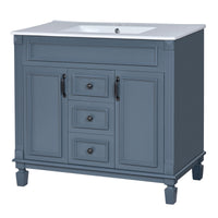 VanityFus 36-in Blue Bathroom Vanity Single Sink Combo with Ceramic Top Undermount 2 Soft Close Doors 2 Drawers Adjustable Shelves