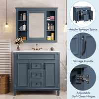 VanityFus 36-in Blue Bathroom Vanity Single Sink Combo with Ceramic Top Undermount 2 Soft Close Doors 2 Drawers Adjustable Shelves