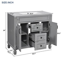VanityFus 35.9-in Gray Bathroom Vanity Single Sink Combo with Ceramic Top Undermount 2 Soft Close Doors 2 Drawers Adjustable Shelves