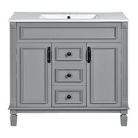 VanityFus 35.9-in Gray Bathroom Vanity Single Sink Combo with Ceramic Top Undermount 2 Soft Close Doors 2 Drawers Adjustable Shelves