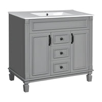 VanityFus 35.9-in Gray Bathroom Vanity Single Sink Combo with Ceramic Top Undermount 2 Soft Close Doors 2 Drawers Adjustable Shelves