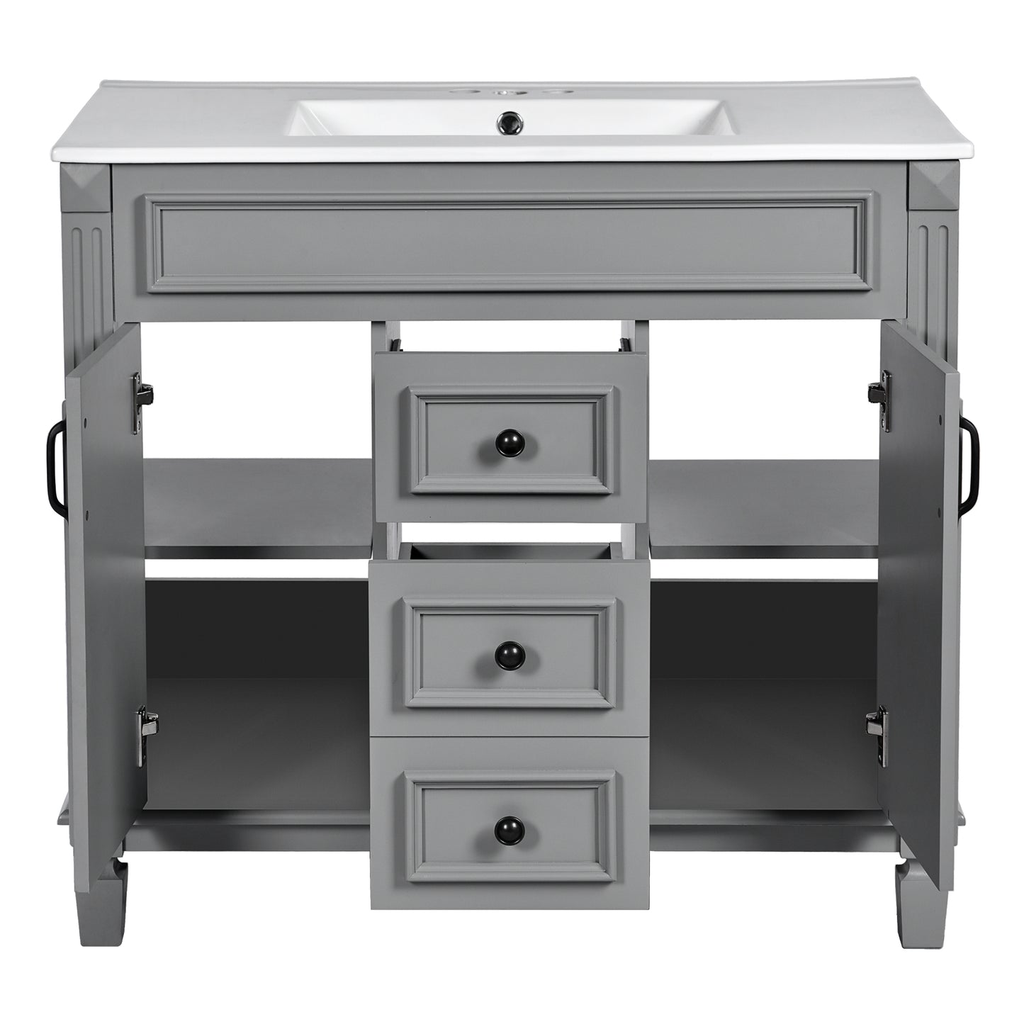VanityFus 35.9-in Gray Bathroom Vanity Single Sink Combo with Ceramic Top Undermount 2 Soft Close Doors 2 Drawers Adjustable Shelves
