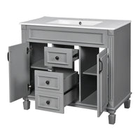 VanityFus 35.9-in Gray Bathroom Vanity Single Sink Combo with Ceramic Top Undermount 2 Soft Close Doors 2 Drawers Adjustable Shelves