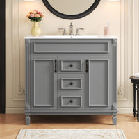 VanityFus 35.9-in Gray Bathroom Vanity Single Sink Combo with Ceramic Top Undermount 2 Soft Close Doors 2 Drawers Adjustable Shelves