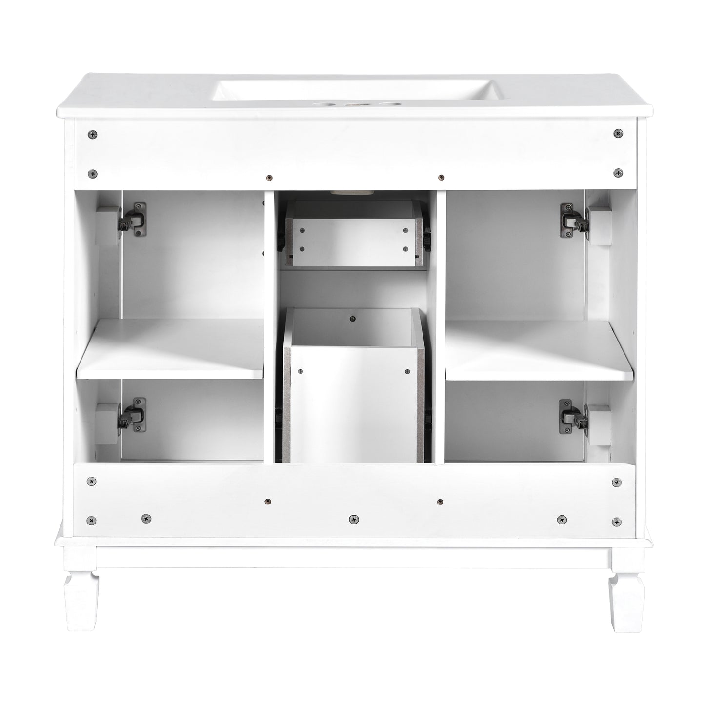 VanityFus 35.9-in White Bathroom Vanity Single Sink Combo with Ceramic Top Undermount 2 Soft Close Doors 2 Drawers Adjustable Shelves